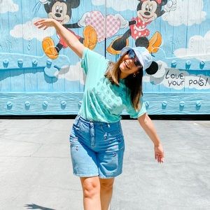 Vintage Mickey Mouse Embroidered Floral Denim Shorts | Disney